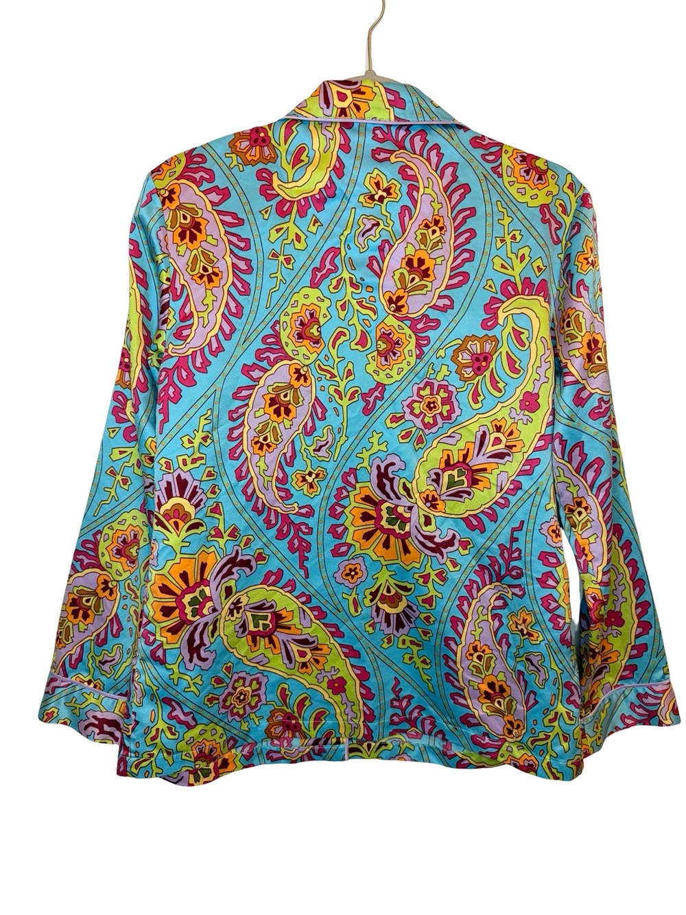 Nick & Nora Sleepwear Paisley Satin Pajama Set Blue Multicolor Small Y2K - Picture 4 of 11